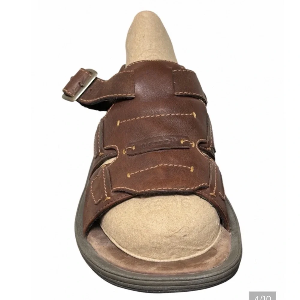 Merrell Sandals Mens 9 New Delhi Brown Leather Open Toe Buckle EUC